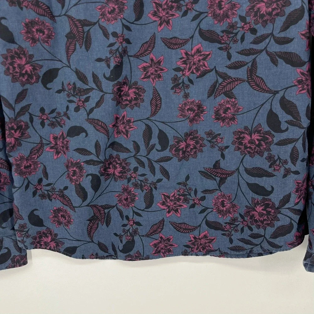 Banana Republic Mens Luxe Poplin Untucked Slim Fit Floral Shirt Blue Burgundy M